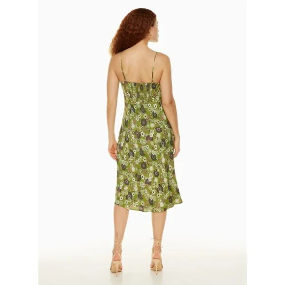 Aritzia WILFRED Bellow Green Floral Crepe Gathered Bust Midi Slip Dress, Size 2 - Picture 14 of 15